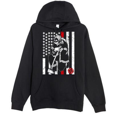 Praying Firefighter Thin Red Line Premium Pullover Hoodie