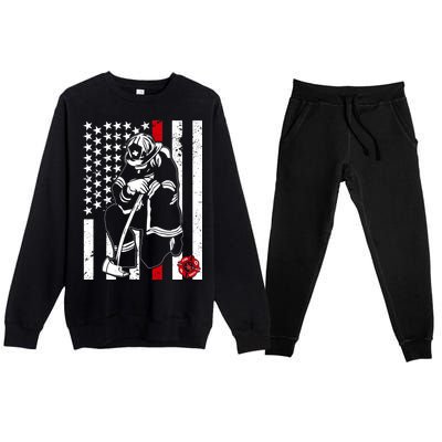 Praying Firefighter Thin Red Line Premium Crewneck Sweatsuit Set