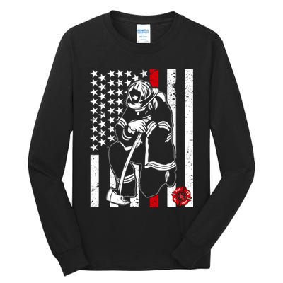 Praying Firefighter Thin Red Line Tall Long Sleeve T-Shirt