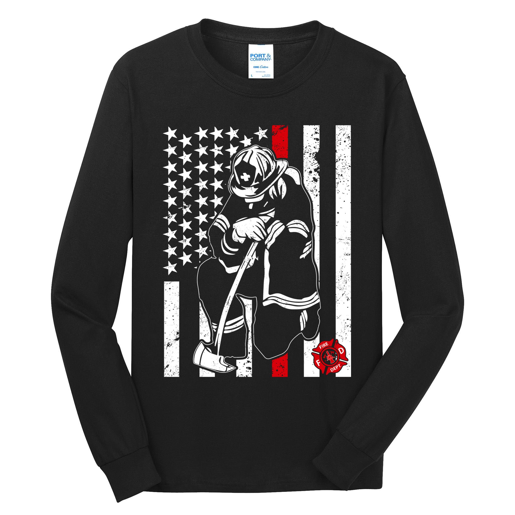 Praying Firefighter Thin Red Line Tall Long Sleeve T-Shirt