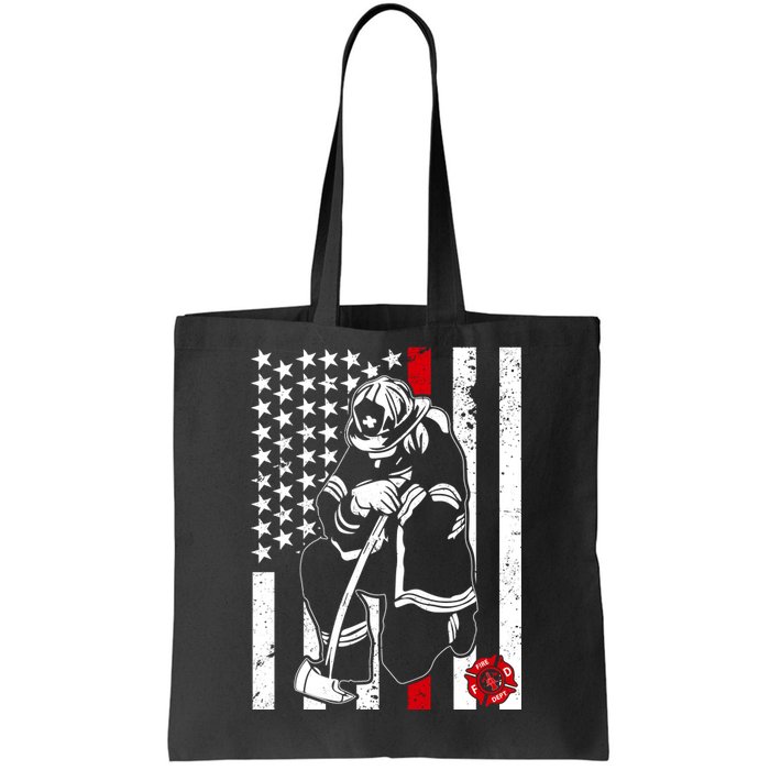 Praying Firefighter Thin Red Line Tote Bag