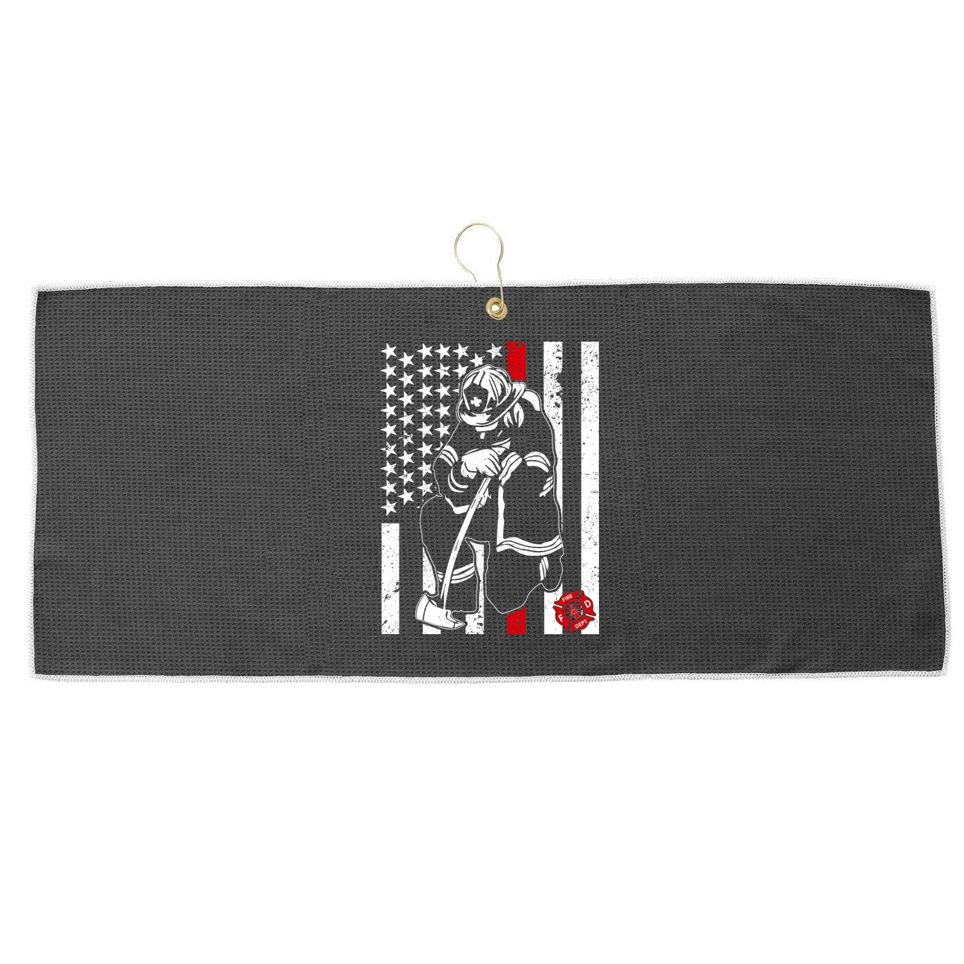 Praying Firefighter Thin Red Line Large Microfiber Waffle Golf Towel