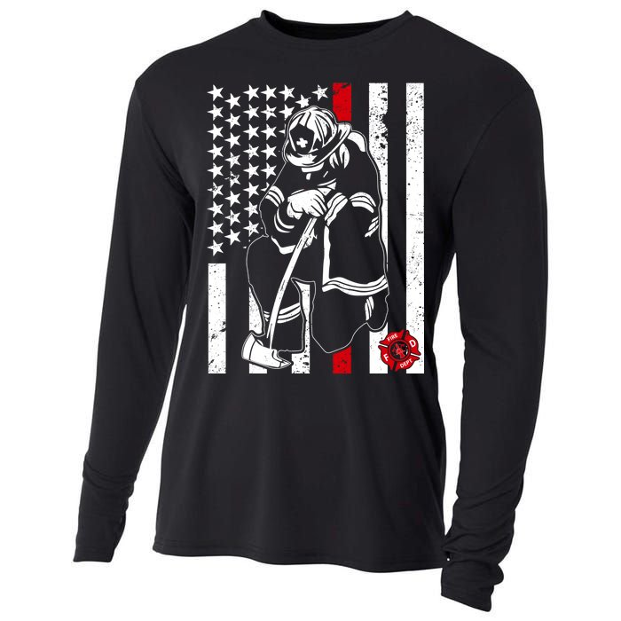 Praying Firefighter Thin Red Line Cooling Performance Long Sleeve Crew