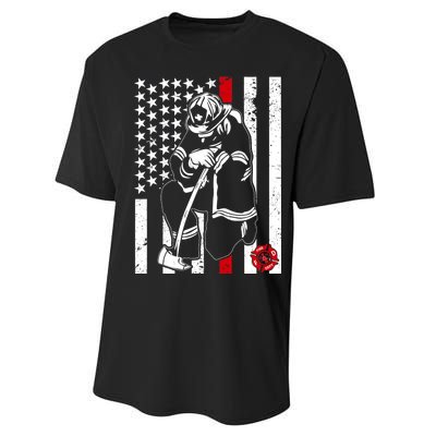 Praying Firefighter Thin Red Line Performance Sprint T-Shirt