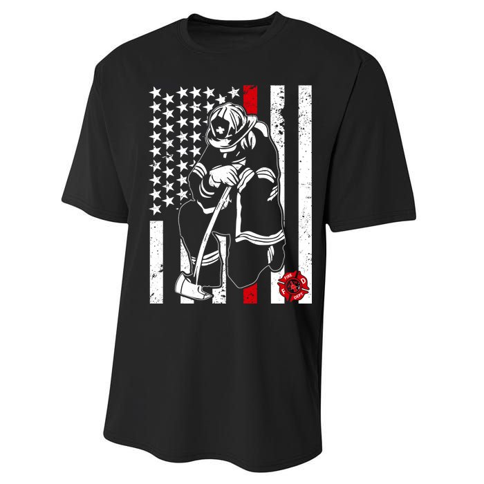 Praying Firefighter Thin Red Line Performance Sprint T-Shirt