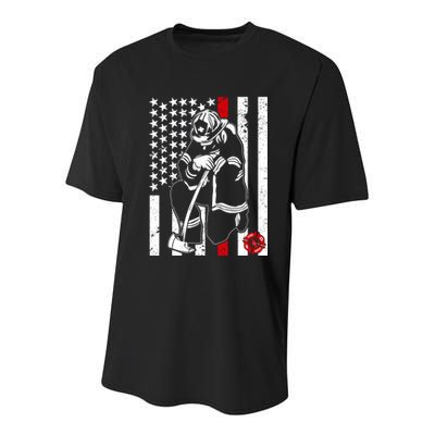 Praying Firefighter Thin Red Line Youth Performance Sprint T-Shirt