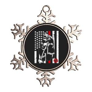 Praying Firefighter Thin Red Line Metallic Star Ornament