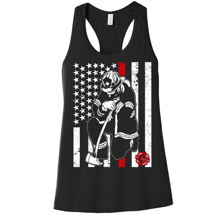 Praying Firefighter Thin Red Line Women's Racerback Tank