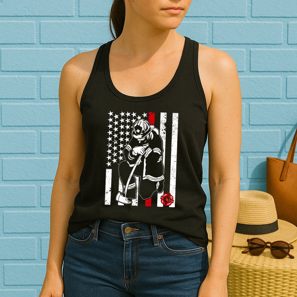 Praying Firefighter Thin Red Line Womens Tank Top