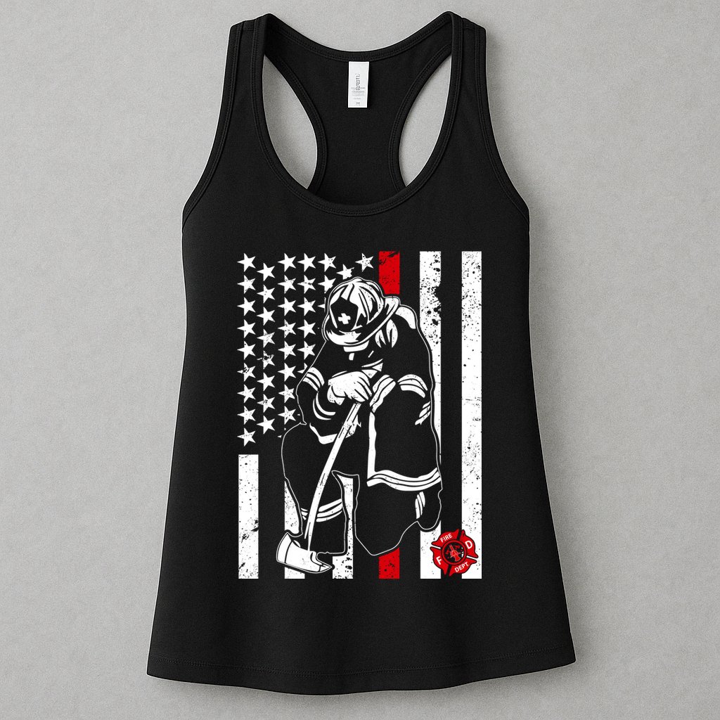 Praying Firefighter Thin Red Line Womens Tank Top