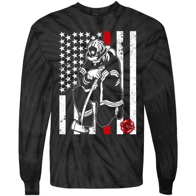 Praying Firefighter Thin Red Line Tie-Dye Long Sleeve Shirt