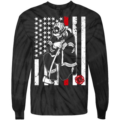 Praying Firefighter Thin Red Line Tie-Dye Long Sleeve Shirt