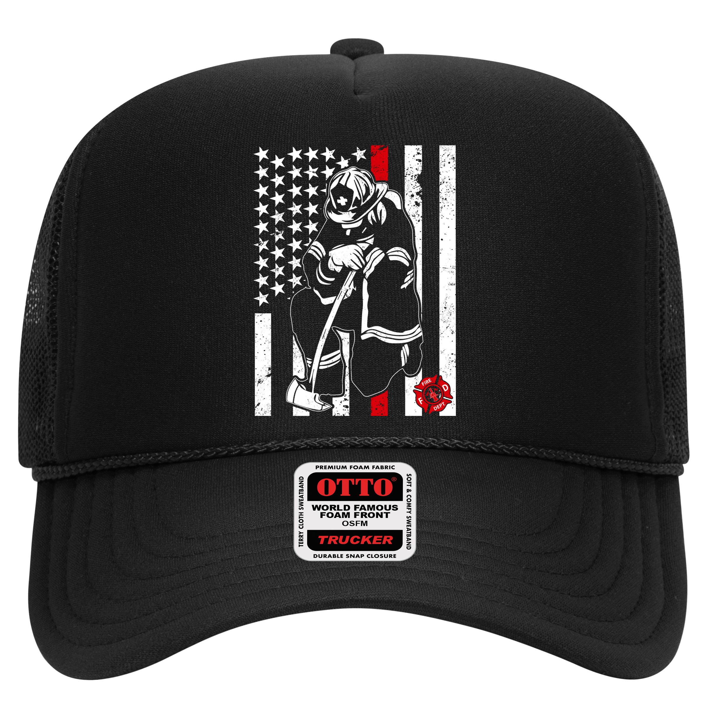 Praying Firefighter Thin Red Line Trucker Hat