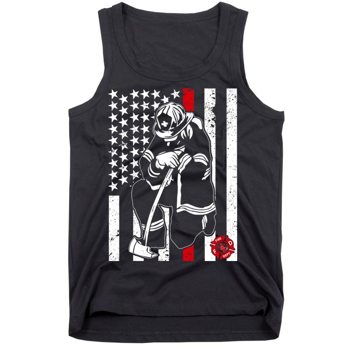 Praying Firefighter Thin Red Line Tank Top