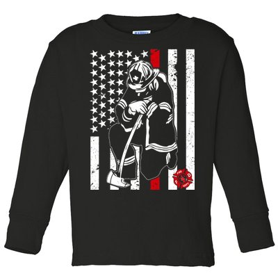 Praying Firefighter Thin Red Line Toddler Long Sleeve Shirt