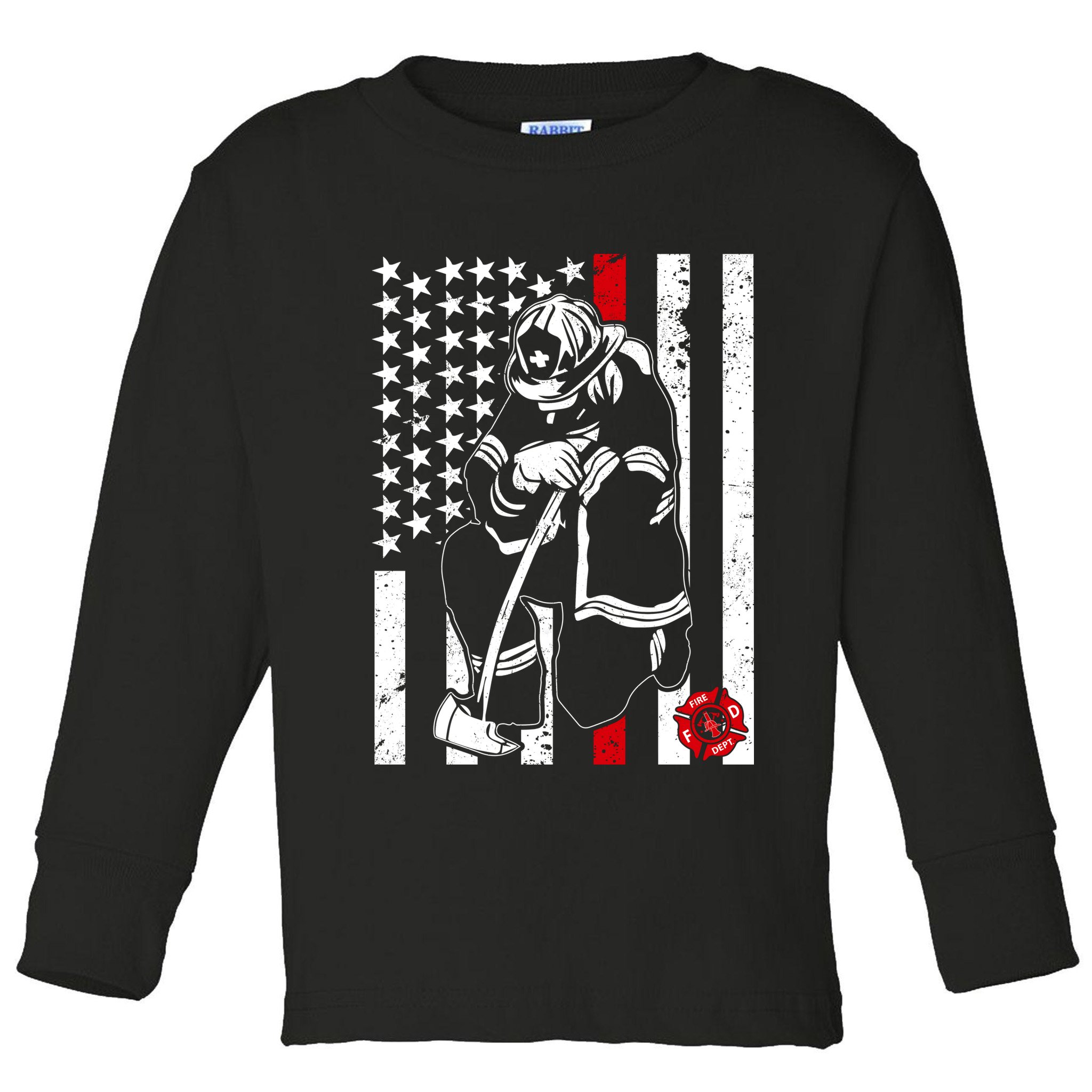 Praying Firefighter Thin Red Line Toddler Long Sleeve Shirt