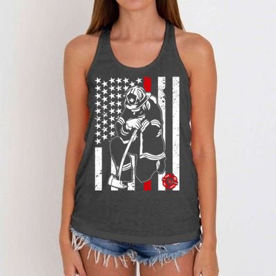 Praying Firefighter Thin Red Line Women's Knotted Racerback Tank