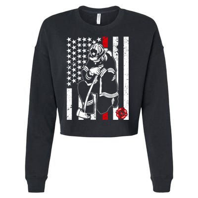 Praying Firefighter Thin Red Line Cropped Pullover Crew