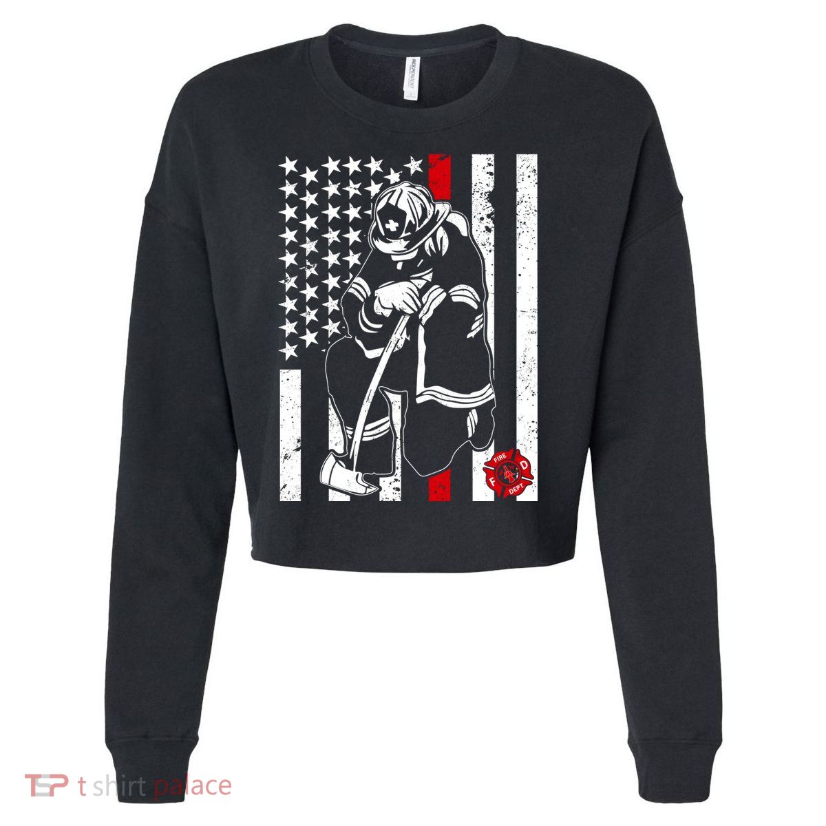 Praying Firefighter Thin Red Line Cropped Pullover Crew