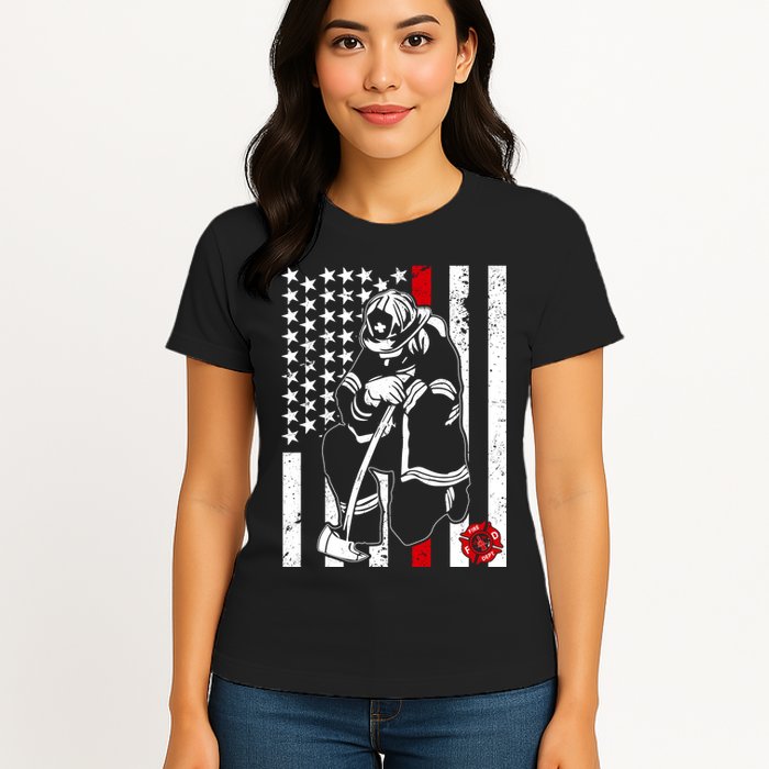 Praying Firefighter Thin Red Line Womens T-Shirt