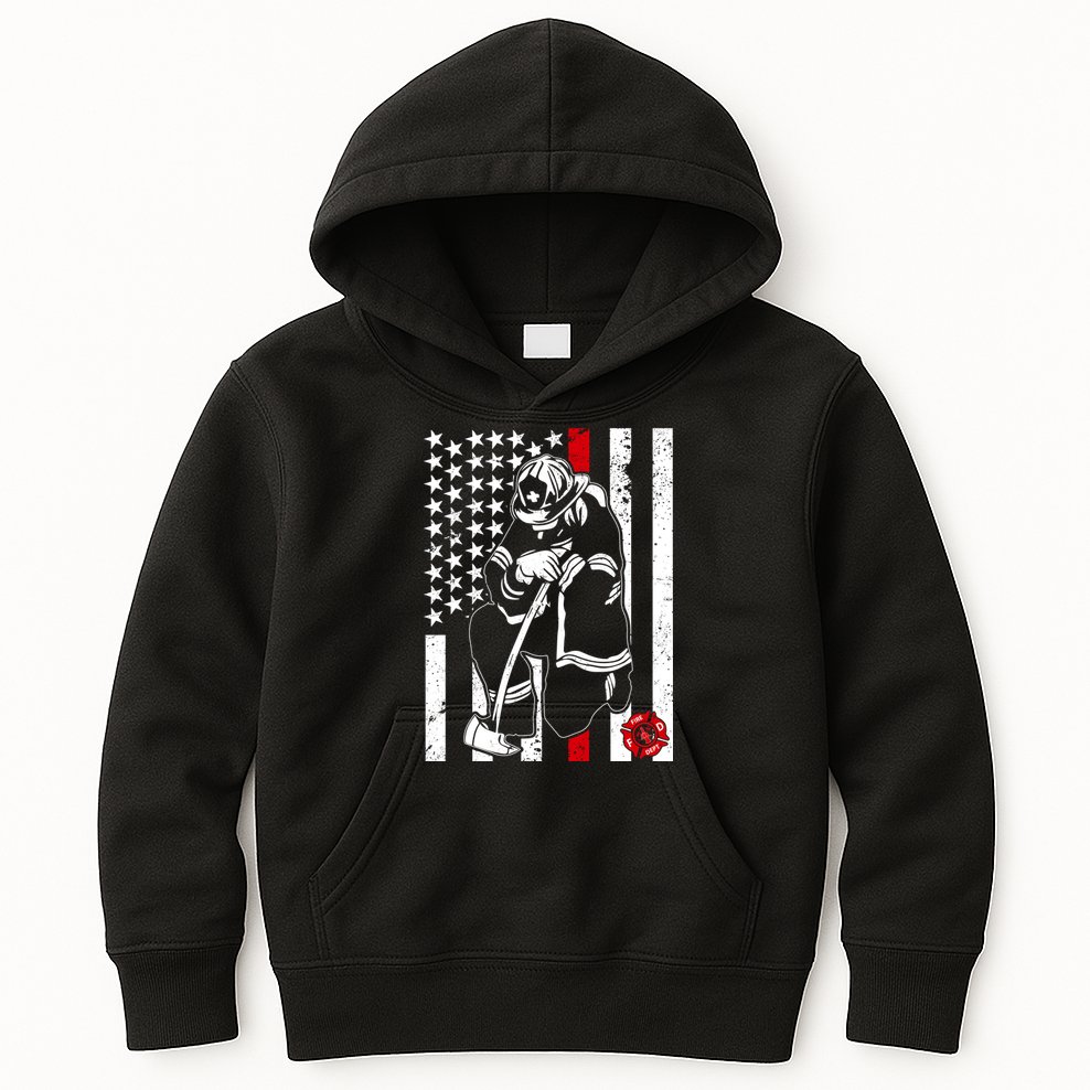 Praying Firefighter Thin Red Line Kids Hoodie