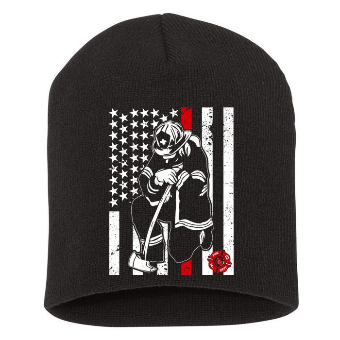 Praying Firefighter Thin Red Line Short Acrylic Beanie