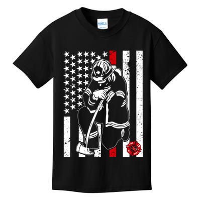 Praying Firefighter Thin Red Line Kids T-Shirt