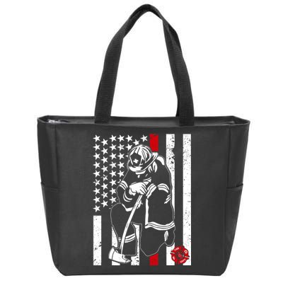 Praying Firefighter Thin Red Line Zip Tote Bag