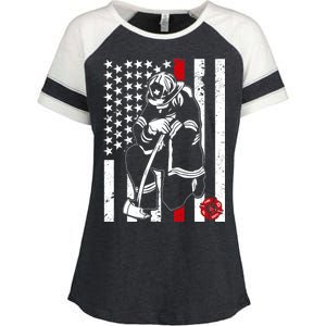 Praying Firefighter Thin Red Line Enza Ladies Jersey Colorblock Tee