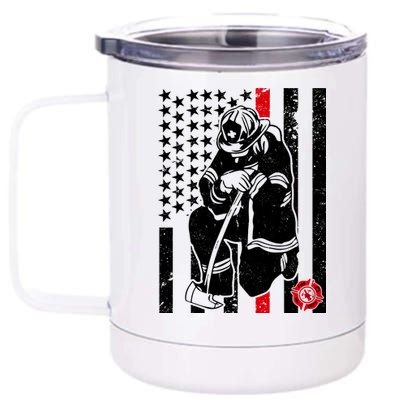 Praying Firefighter Thin Red Line 12 oz Stainless Steel Tumbler Cup