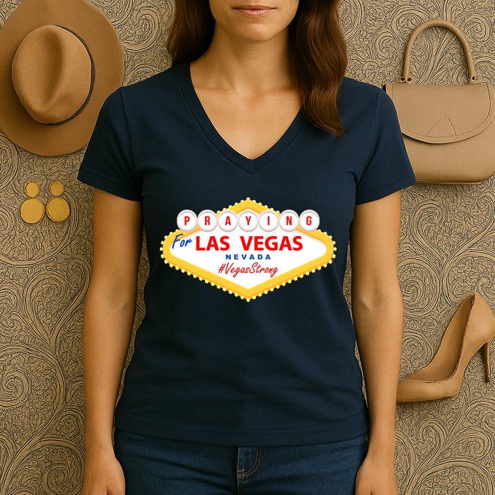 Praying For Las Vegas Nevada Vegas Strong Women's V-Neck T-Shirt