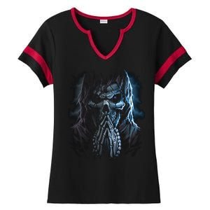 Praying Reaper Skeleton Ladies Halftime Notch Neck Tee