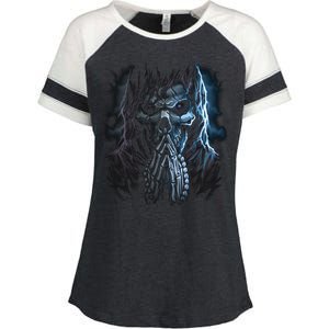 Praying Reaper Skeleton Enza Ladies Jersey Colorblock Tee