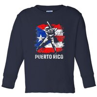 Puerto Rican Baseball Player Puerto Rico Flag Baseball Fans Toddler Long Sleeve Shirt