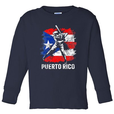 Puerto Rican Baseball Player Puerto Rico Flag Baseball Fans Toddler Long Sleeve Shirt