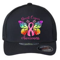 Pink Ribbon Butterfly Breast Cancer Flexfit Unipanel Trucker Cap