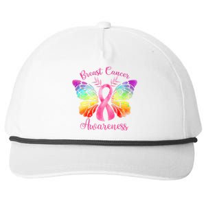 Pink Ribbon Butterfly Breast Cancer Snapback Five-Panel Rope Hat