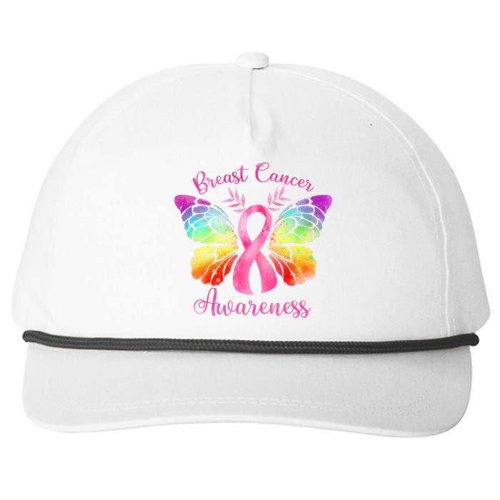 Pink Ribbon Butterfly Breast Cancer Snapback Five-Panel Rope Hat