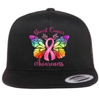 Pink Ribbon Butterfly Breast Cancer Flat Bill Trucker Hat