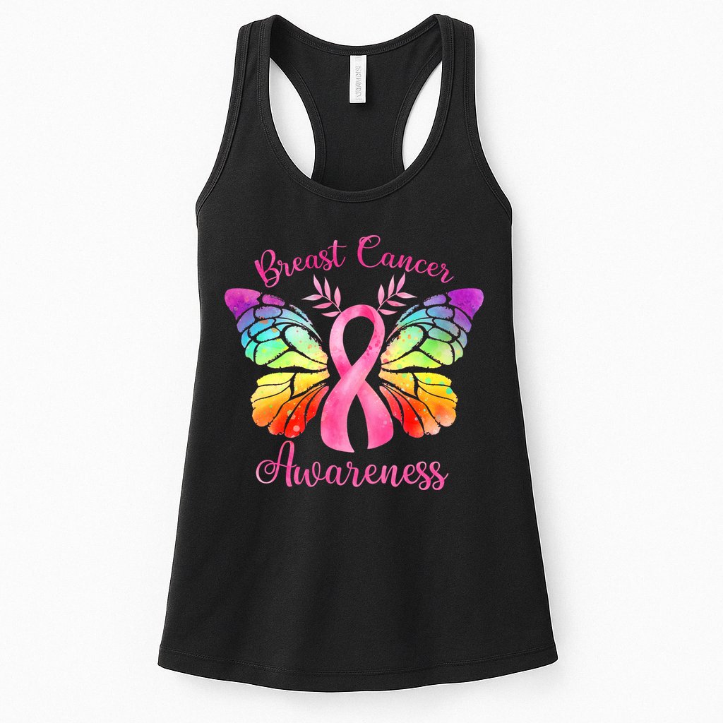 Pink Ribbon Butterfly Breast Cancer Womens Tank Top