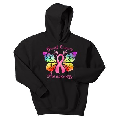 Pink Ribbon Butterfly Breast Cancer Kids Hoodie