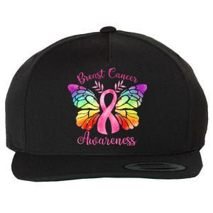 Pink Ribbon Butterfly Breast Cancer Wool Snapback Cap