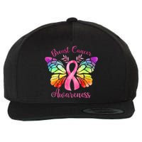 Pink Ribbon Butterfly Breast Cancer Wool Snapback Cap