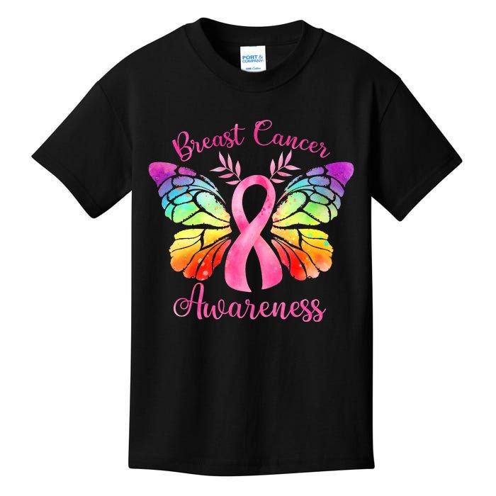 Pink Ribbon Butterfly Breast Cancer Kids T-Shirt