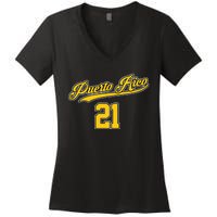 Puerto Rico Baseball 21 Santurce Boricua Baseball Fans Women's V-Neck T-Shirt