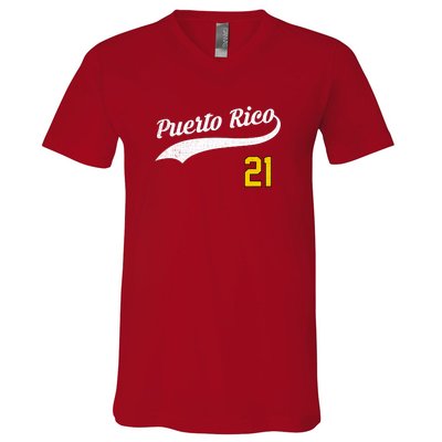 Puerto Rico Baseball 21 For Santurce Baseball Fans V-Neck T-Shirt