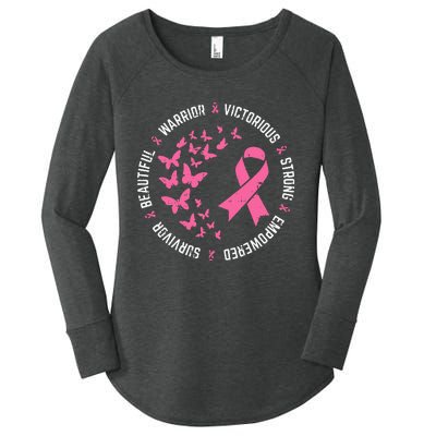 Pink Ribbon Butterfly Warrior Cute Breast Cancer Gifts Women's Perfect Tri Tunic Long Sleeve Shirt