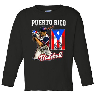 Puerto Rico Baseball PR Boricua Player Toddler Long Sleeve Shirt