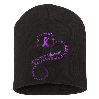 Purple Ribbon Butterfly Heart Alzheimer's awareness Short Acrylic Beanie