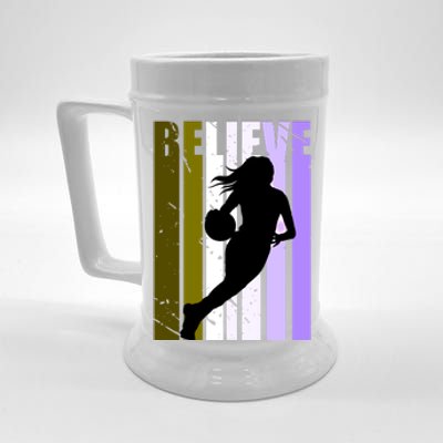 Purple Retro Basketball Player Team Coach Coaching Funny Gift Beer Stein